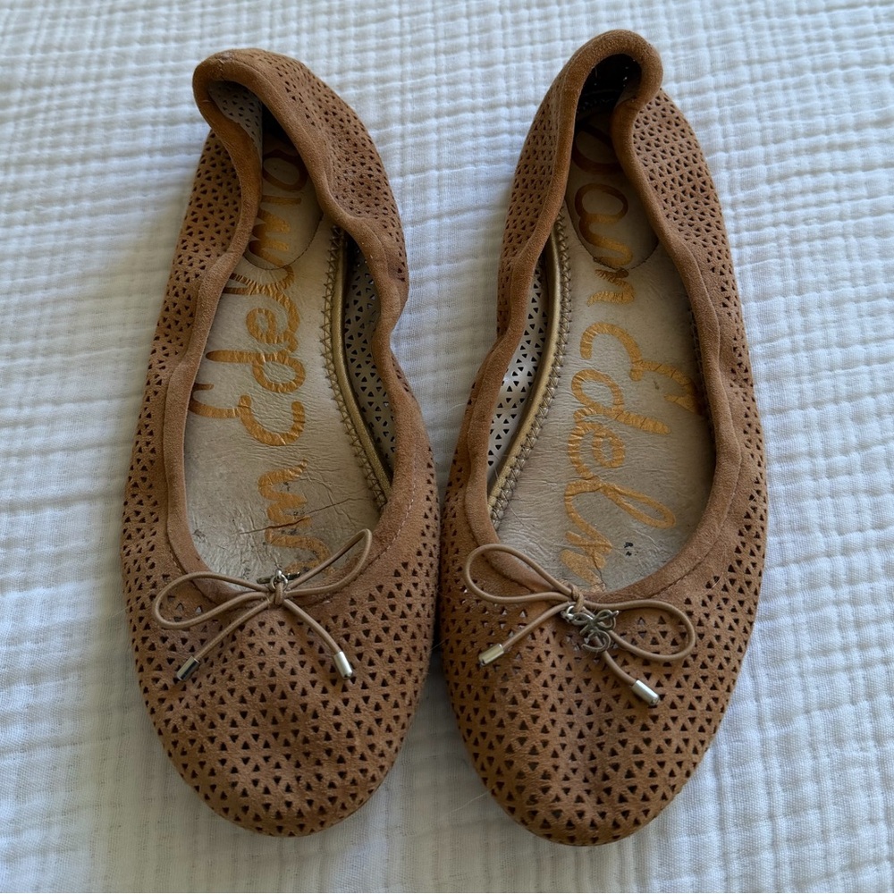 Sam Edelman Tan Perforated Flats